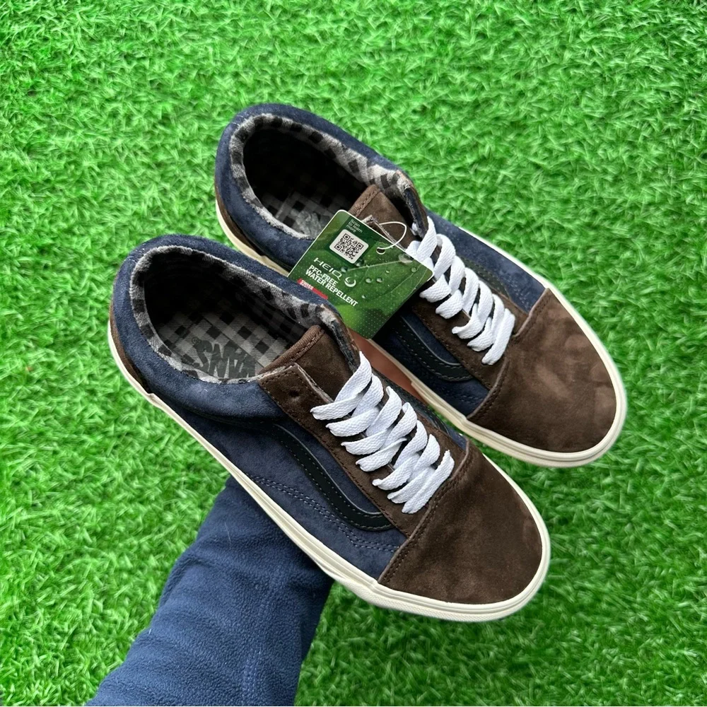 Vans Old Skool Pig Suede Plaid Brown Navy - Picture 2 of 11